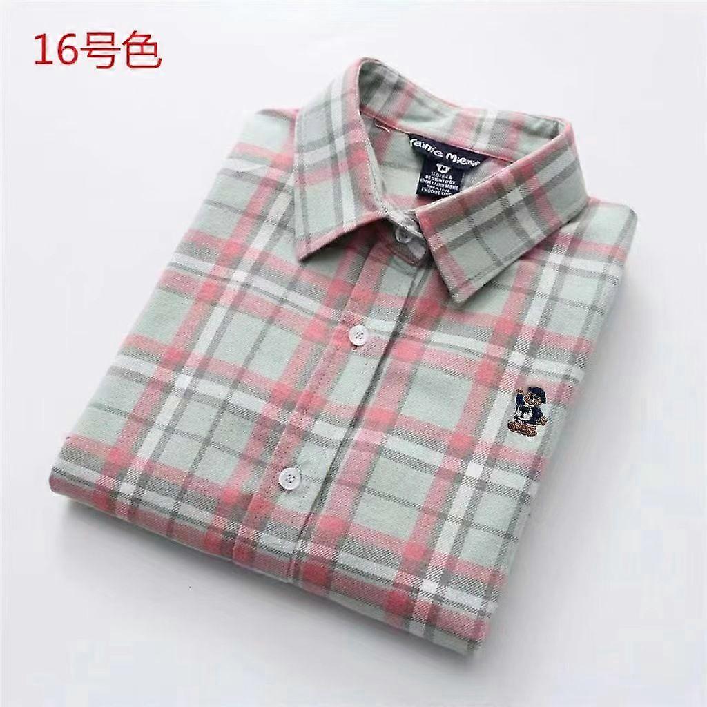 Camicia a quadri spazzolata primaverile e autunnale Camicia da donna a maniche lunghe in cotone a scacchi in cotone a scacchi da donna Flanella