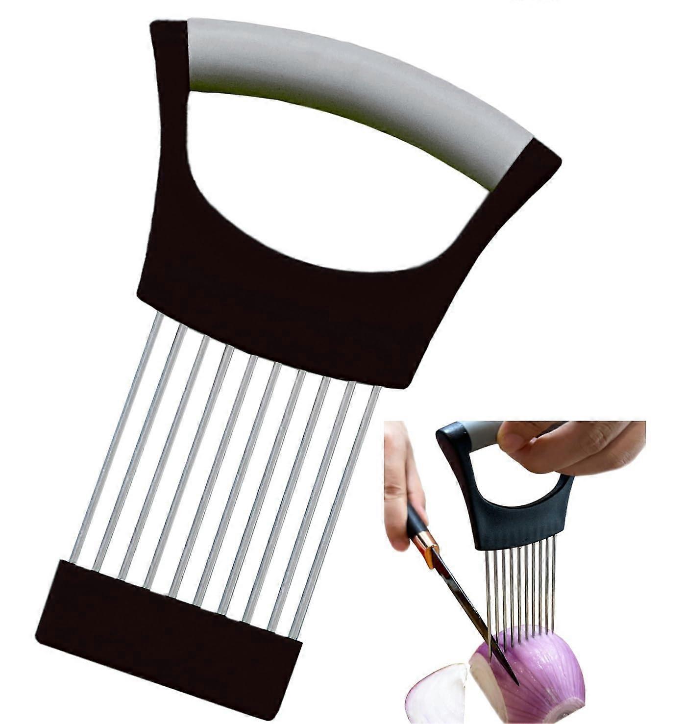 Onion Slicer Vegetable Chopper with Onion Holder for Slicing Fruits, Lemons, Eggs and Butter, Black and Gray Design