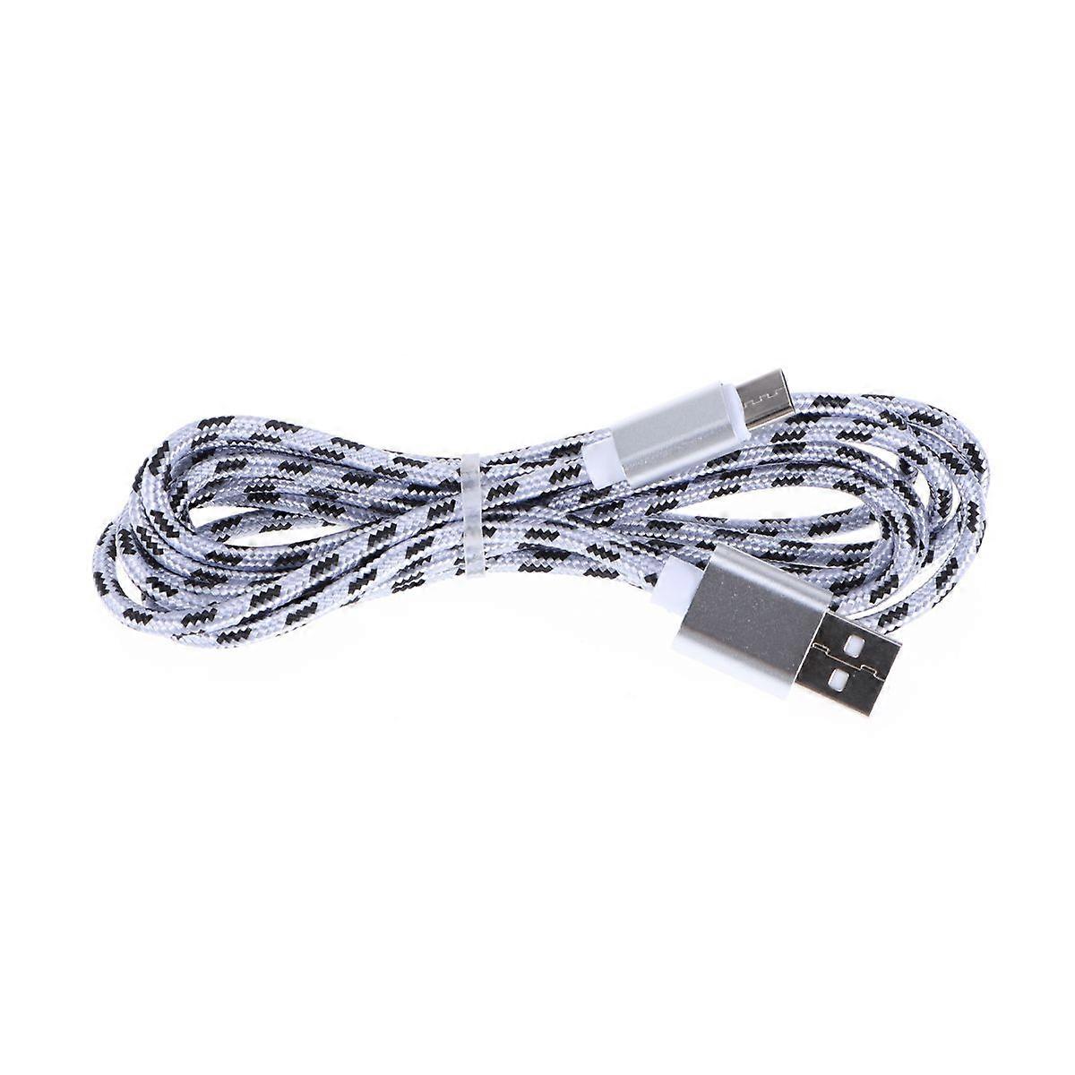 Type-C USB Cable Nylon Braided Mobile Phone Charging Cable Fast Charging Cord Data Sync Charger Cable (Silver, 2m)