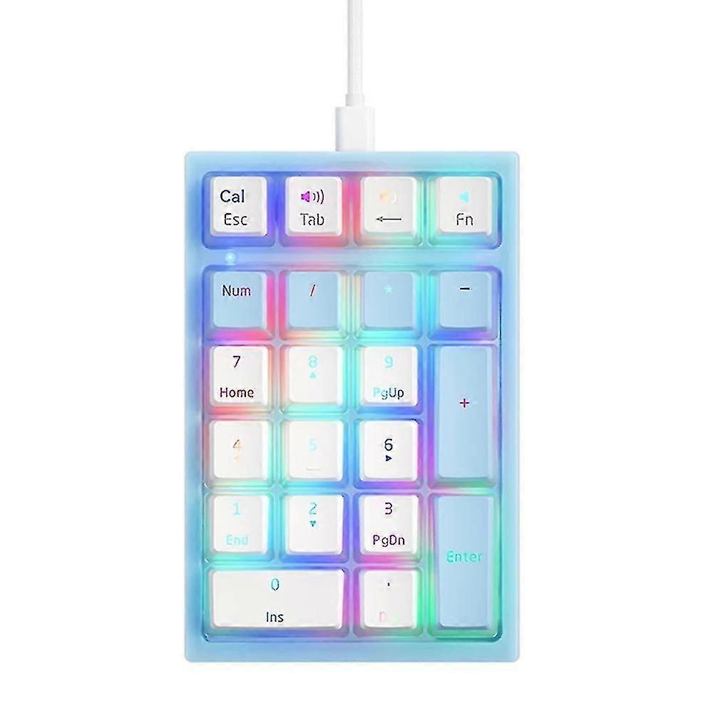 21 touches filaires Mécanique Clavier numérique Rgb Rétroéclairage Effet Mécanique Jaune Commutateurs Pudding Keycaps Bleu