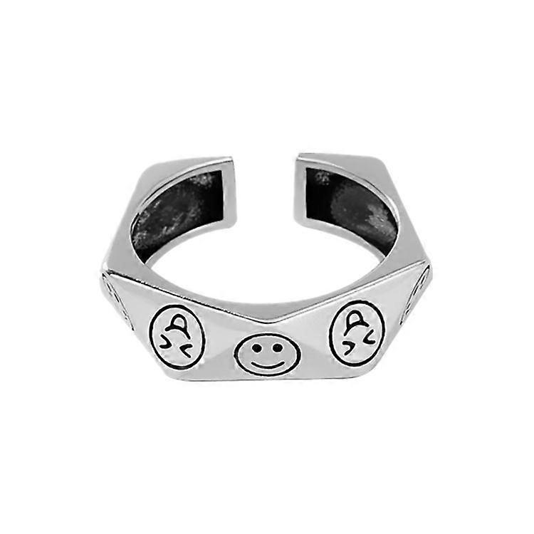 Women's Sterling Silver Open Ring, Irregular Smiley Pattern, Statement Diamond Ring, Glamour Women's Ring