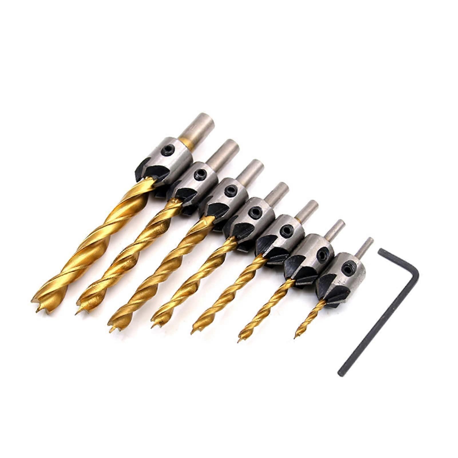 YEJIANGHUA 4/7pcs 310mm Round Shank Titanium Coating HSS Countersink Drill Bit Carpentry
