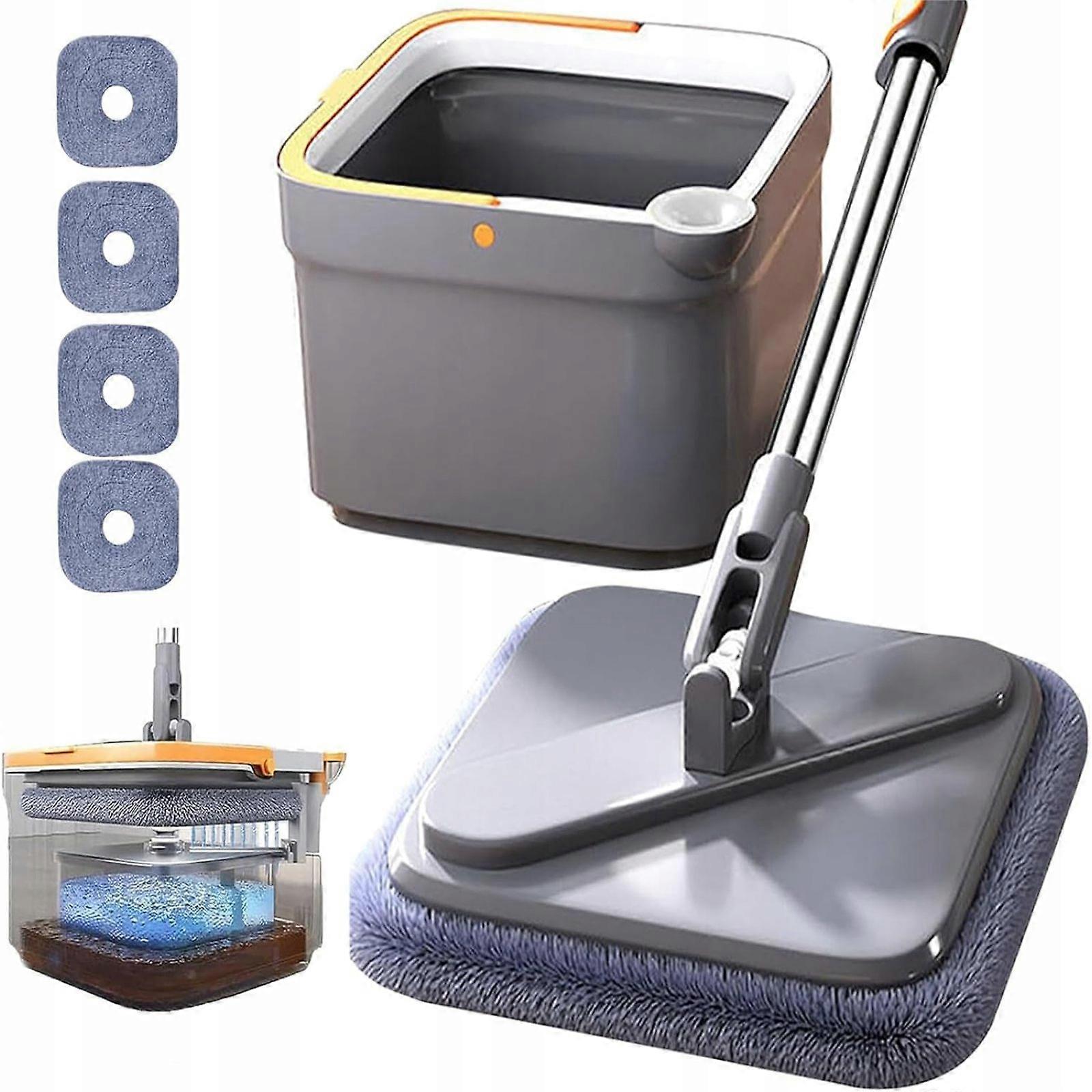 Swivel Mop Square Replacement Wet And Dry Cloth + Bucket,grey