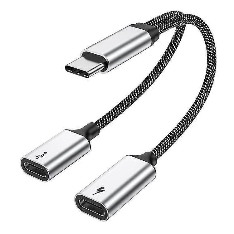 Type-C Male to Double USB C Female Splitter Cable OTG Hub Support PD 60W Fast Charging for Mobile Phone / Laptop