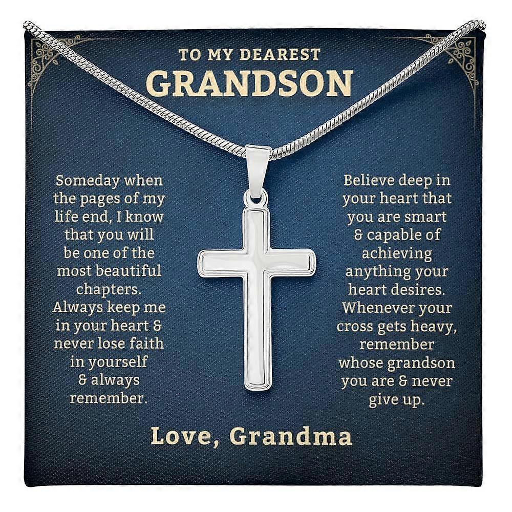 Grandson Gifts From Grandma Cuban Chain Cross With Gift Box