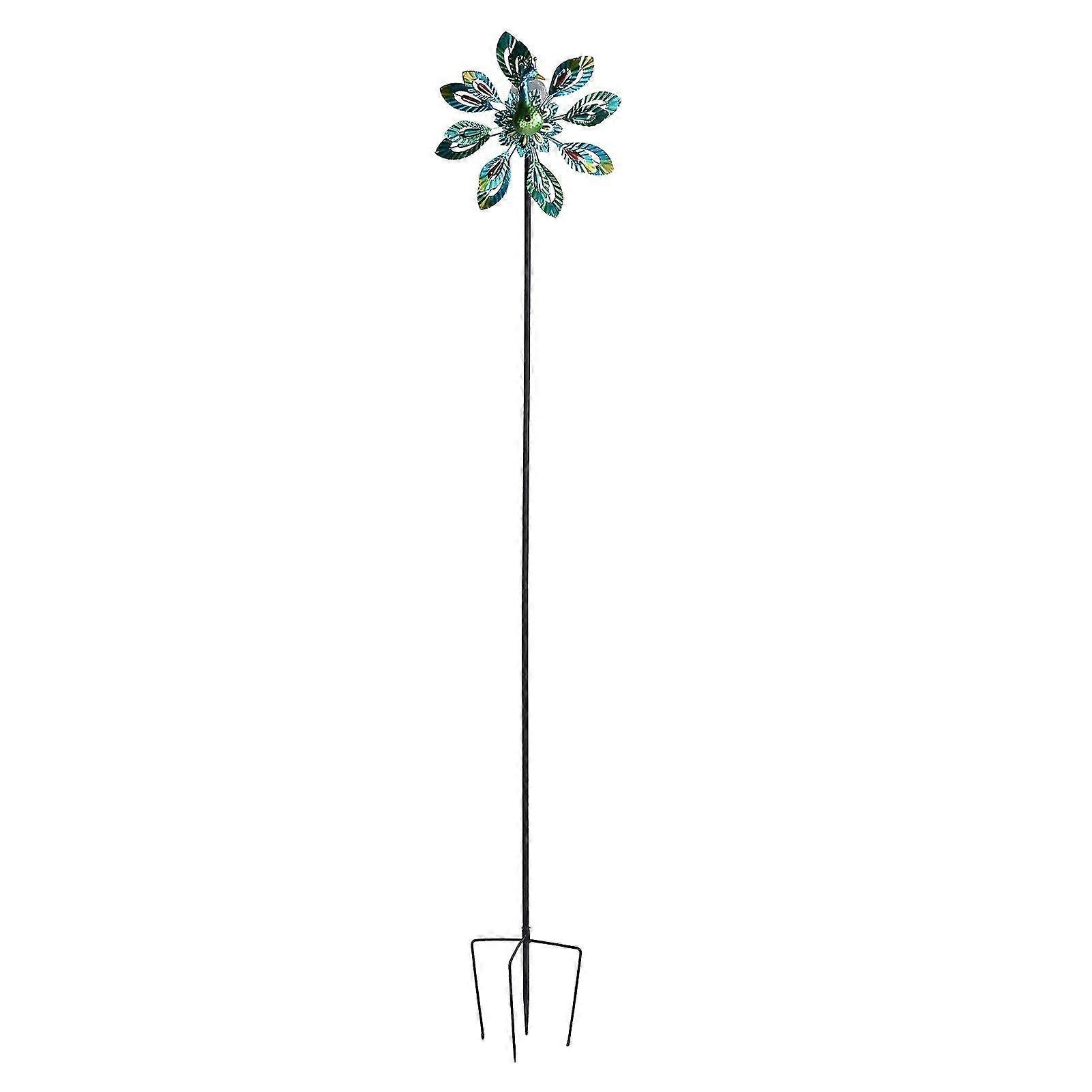 Double Layer Wind Spinners Metal Windmill Spinner With Ground Stake Solar Light Bulb For Outdoor Garden Lawn