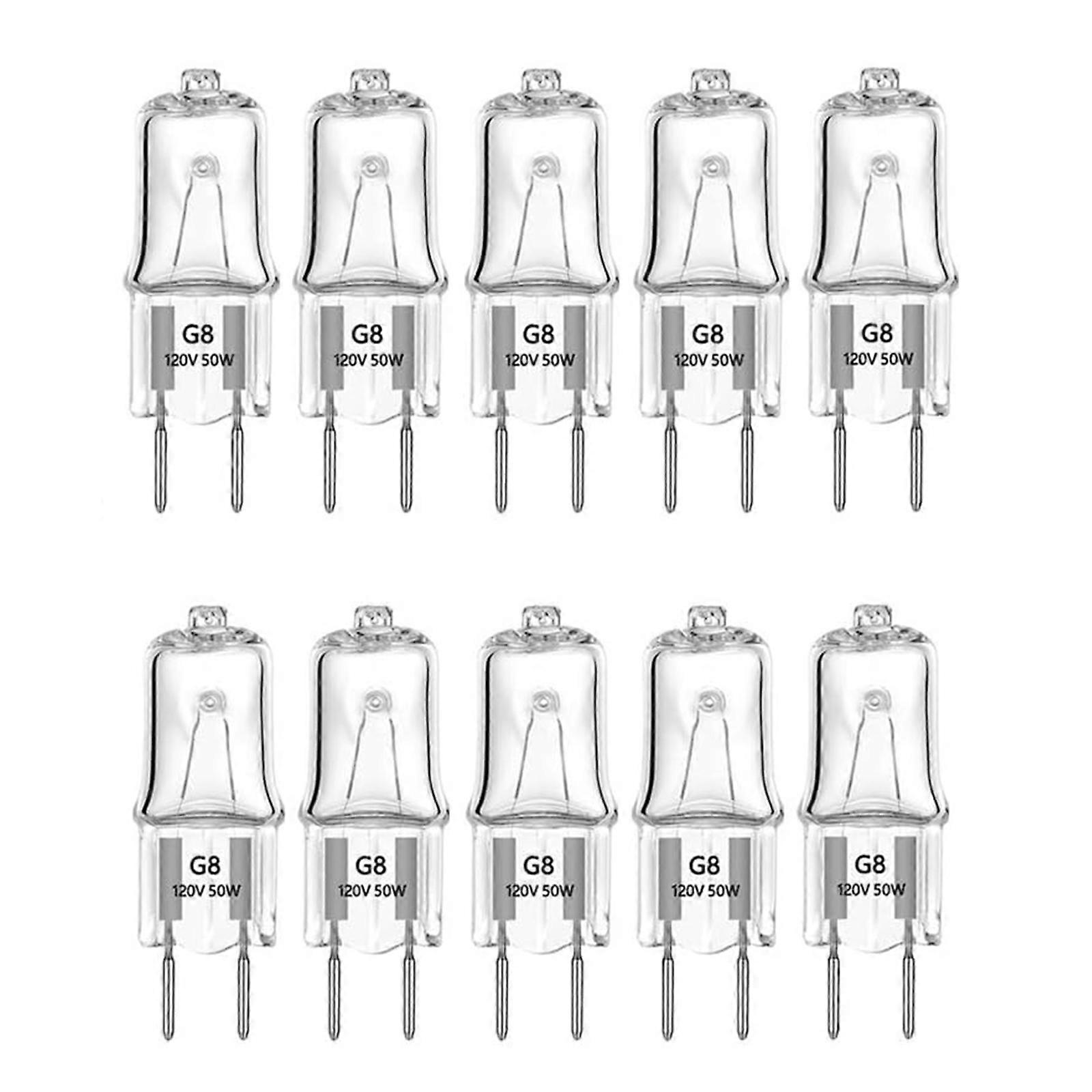Pack of 10 Energy Efficient G8 Light Bulb 120V Halogen Light Bulb Plastic G8 Base Bulb Suitable for Various Appliances 50W