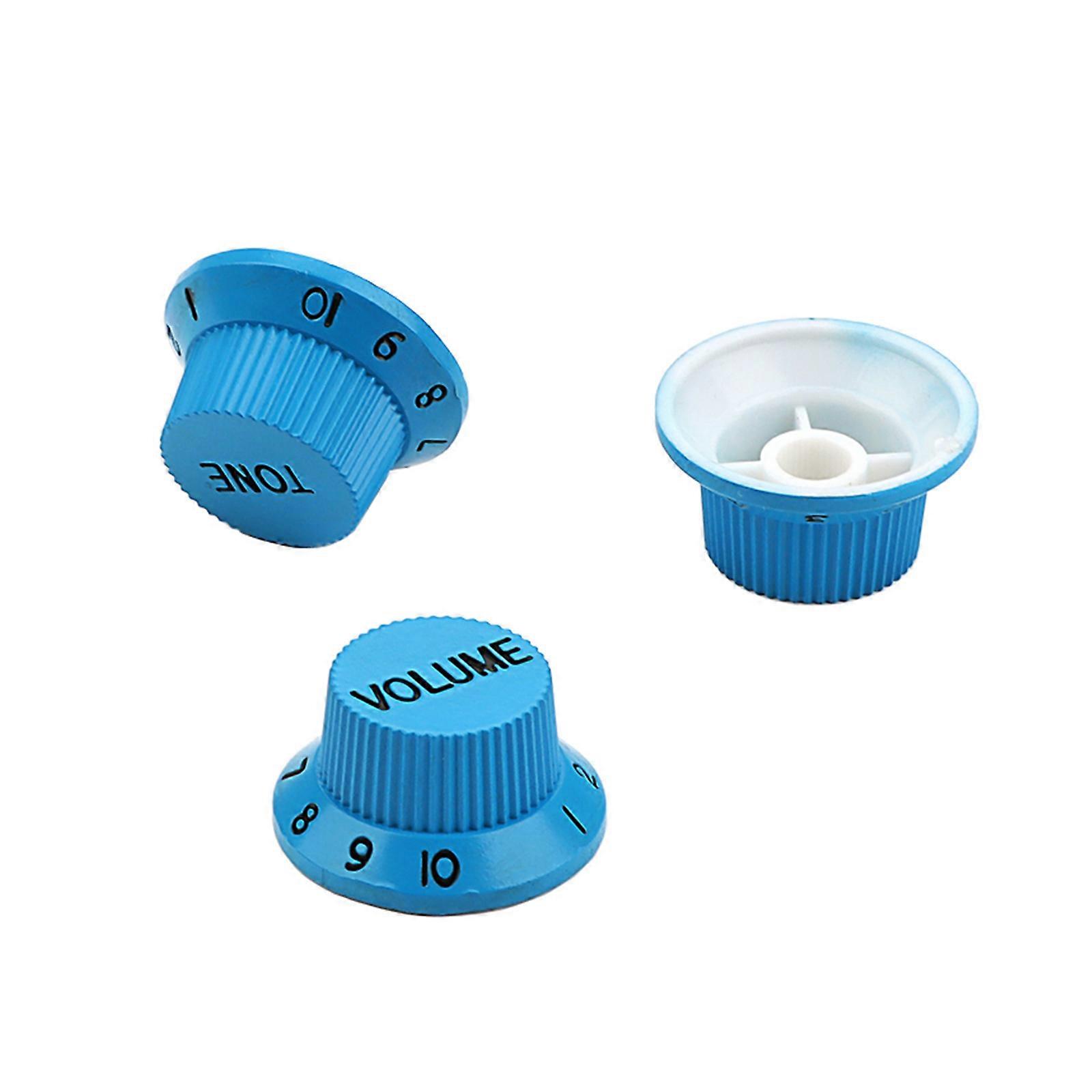 3pcs Electric Guitar  Effect Knobs Volumes Tone Control Knobs Clear Bells Knobs Plastic Top Hat Knobs Replacement Part  blue white backgroun