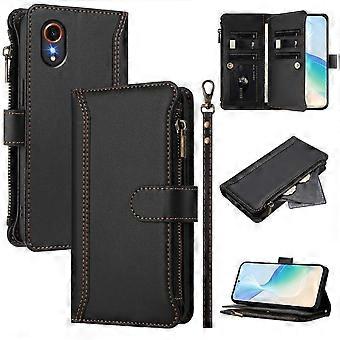 Case For Samsung Galaxy Xcover 7 5g Premium Leather Zipper Pocket Wallet Phone Case With 9 Card Slots And Detachable Wrist Strap