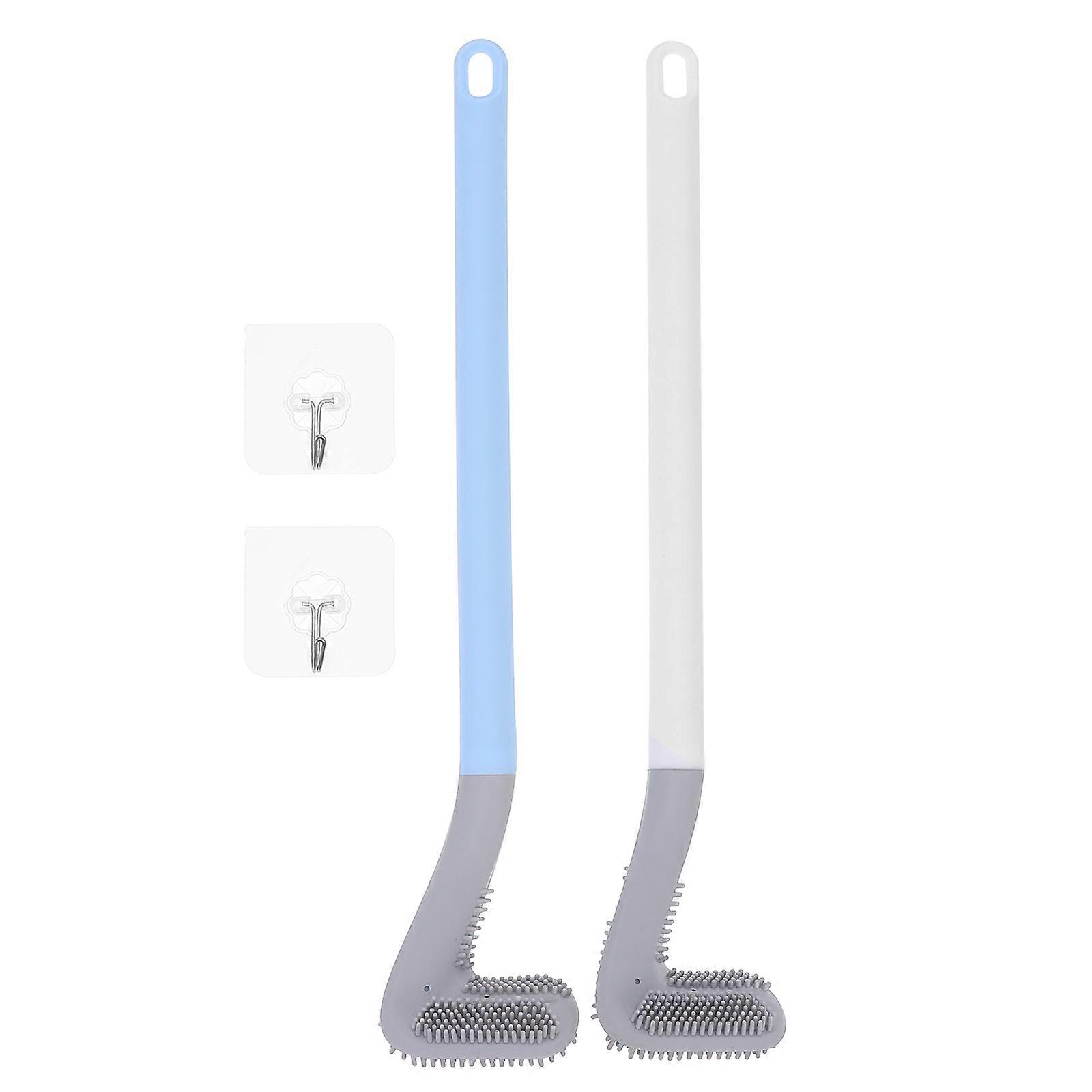 Ergonomic Long Handle Toilet Brush Set Wall Mounted Bathroom Cleaning Tool, No Stain Design, Easy Clean, Moonlight White