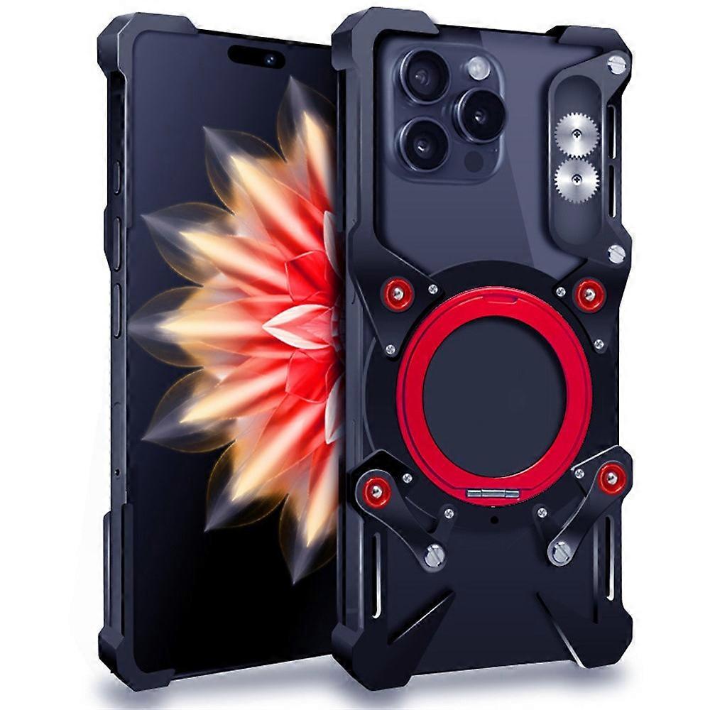 Compatibile per iPhone 16 Pro Custodia per paraurti Cavalletto Cover magnetica per telefono in lega di alluminio con cinturino da polso