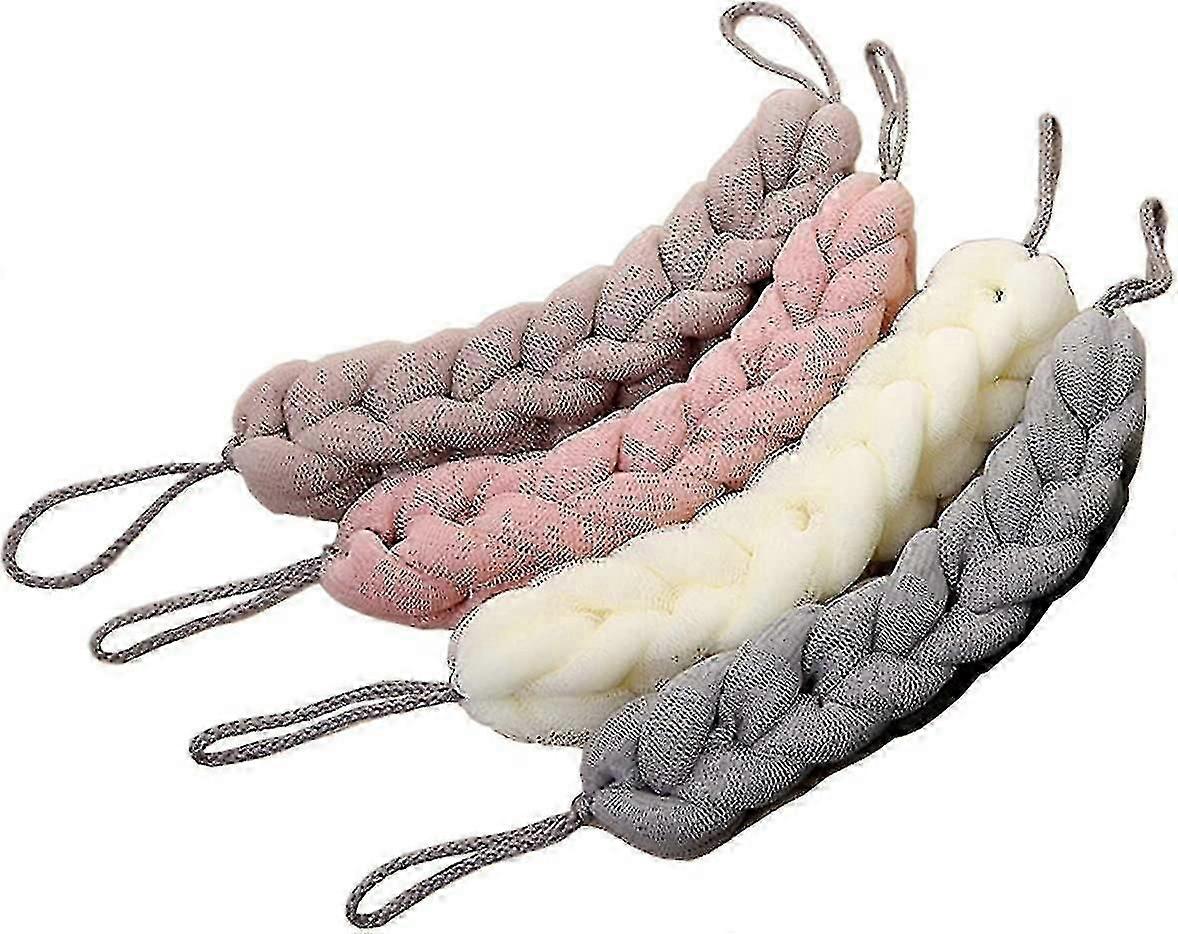 4 Packs Long Stretch Back Sponge With Rope Handles Back Scrubber Bath Shower Mesh Sponge Exfoliating Body Scrub Stretch Braided Loofah For Men And Wom