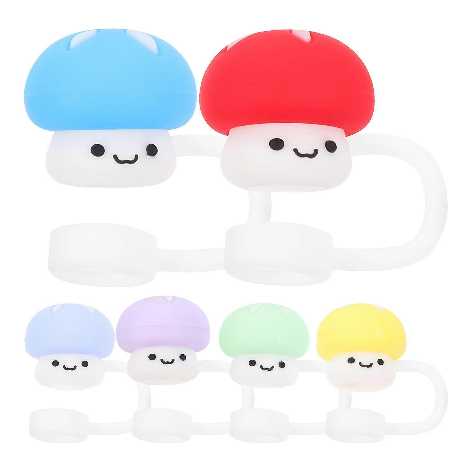 6pcs Cute Mushroom Silicone Straw Tips Covers Reusable Adorable Design Mixed Colors for Parties, Gatherings, Everyday Use