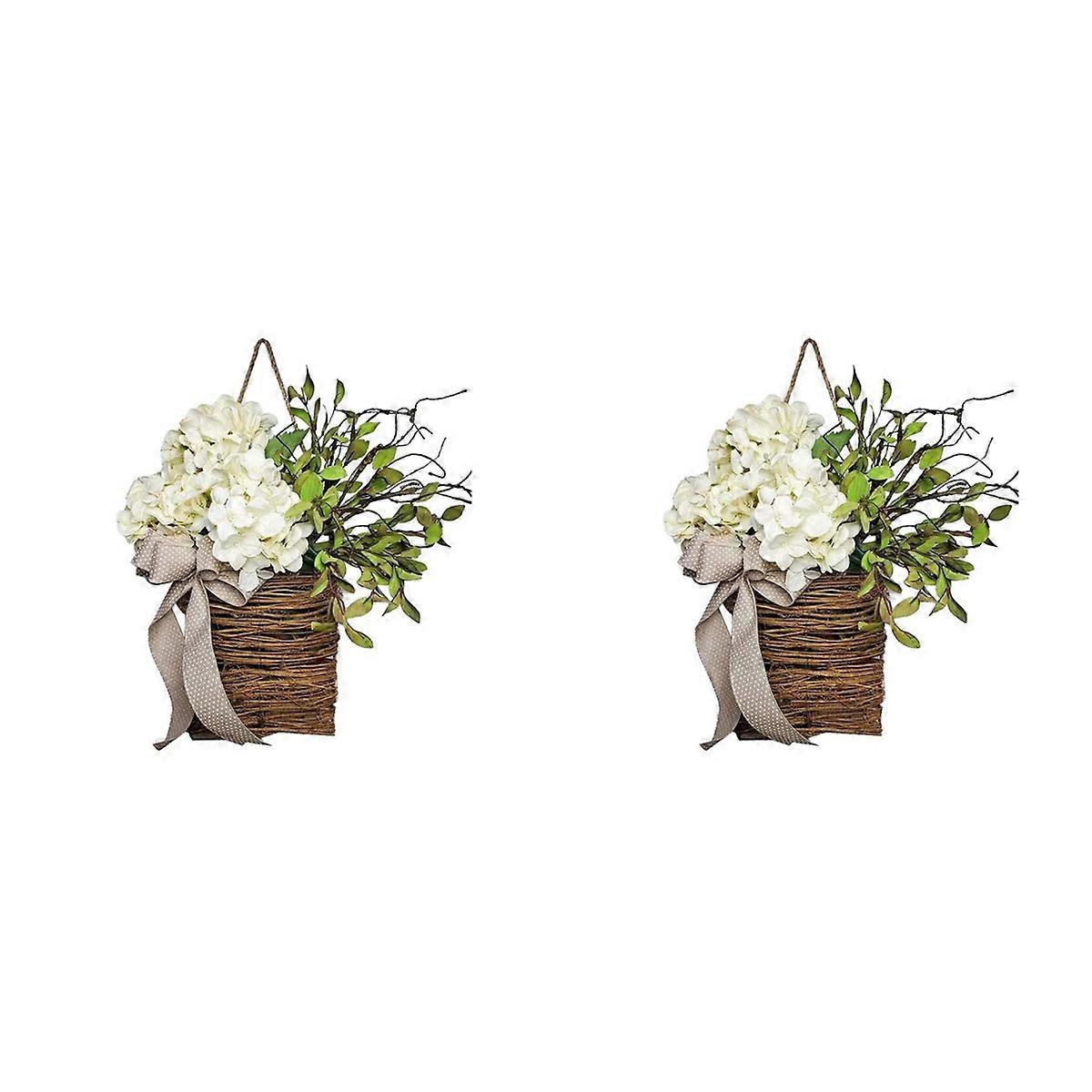 2X Spring Wildflower Door Hanging Basket Wreath Spring Welcome Sign Easter Day for Front Door, Home