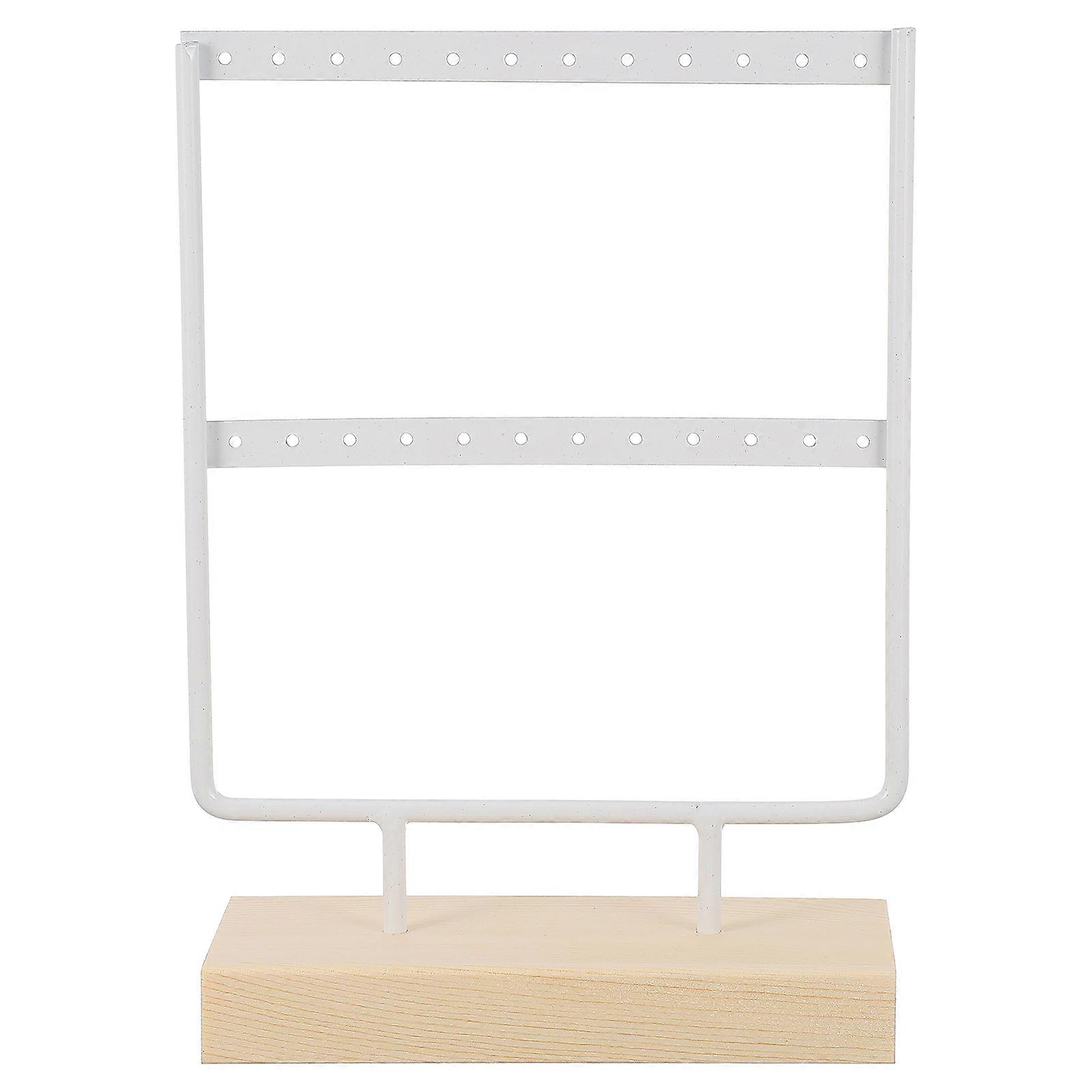 White Desktop Earrings Organizer with Iron Art Frame and Pine Wood Base – Jewelry Display Stand for Home Decor and Gift Storage