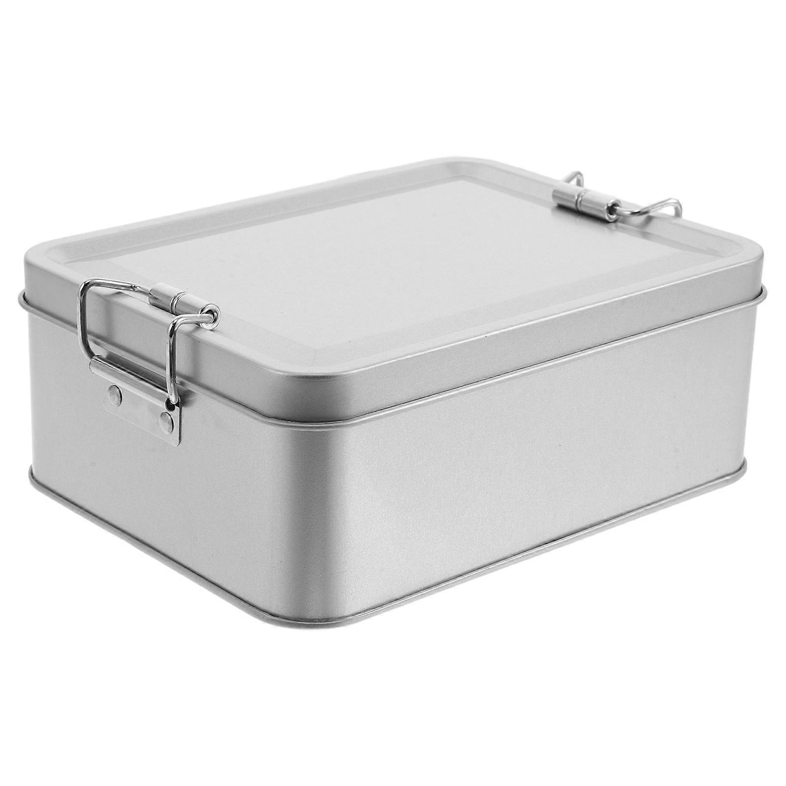 Silver Metal Storage Box Rectangular Tin Canister Airtight Wedding Cookie Tin for Kitchen Pantry 1Set