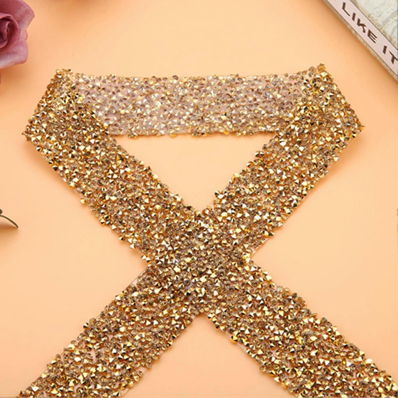 30mm Diamond Mesh Decorative Ribbon Roll 1m Long Sparkly Rhinestones (Gold)