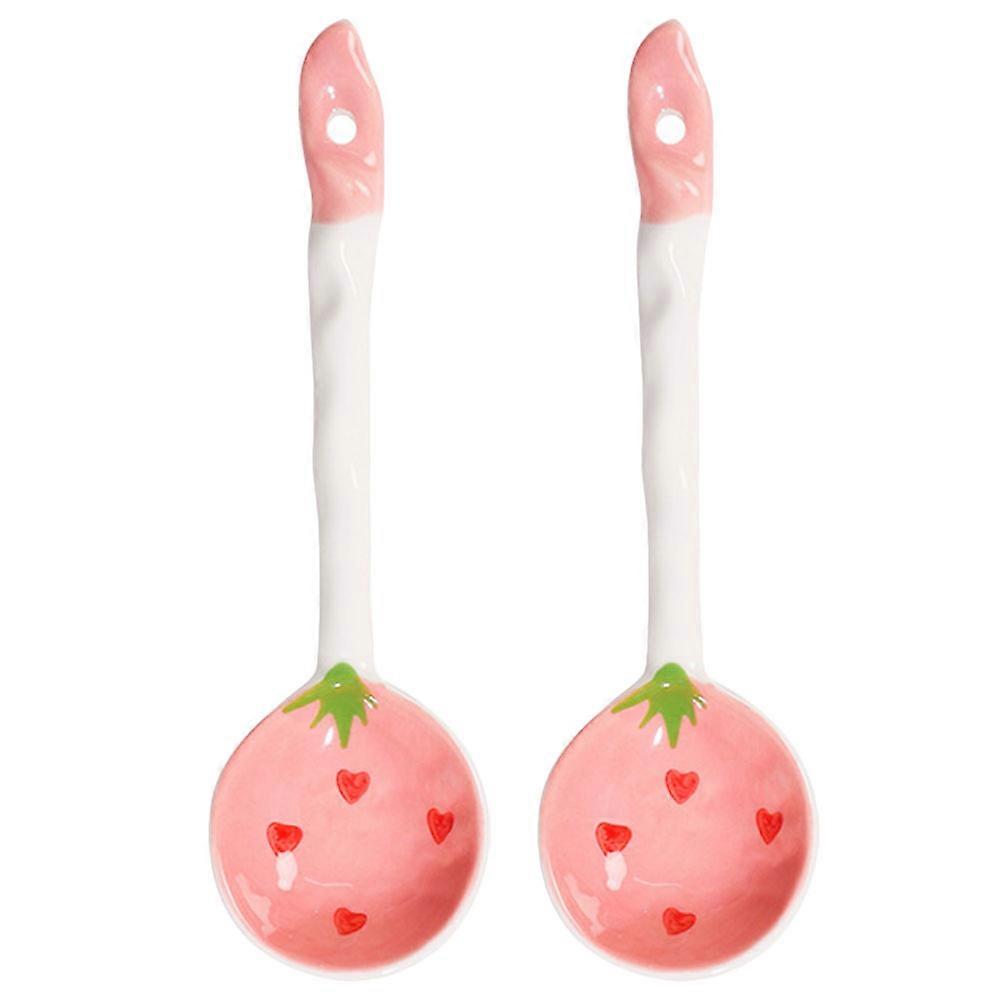 Delicate Dinner Spoon Ceramic Pink Color Suitable For Kitchen Utensils present Giving 2Pcs