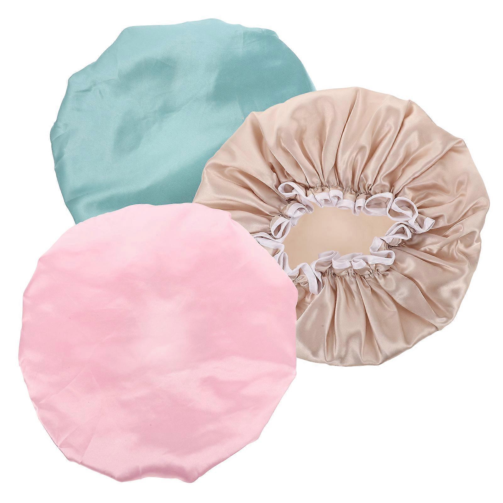 3pcs Double Layer PE Shower Caps for Home Use – Soft, Washable Bath Caps – Lake Design