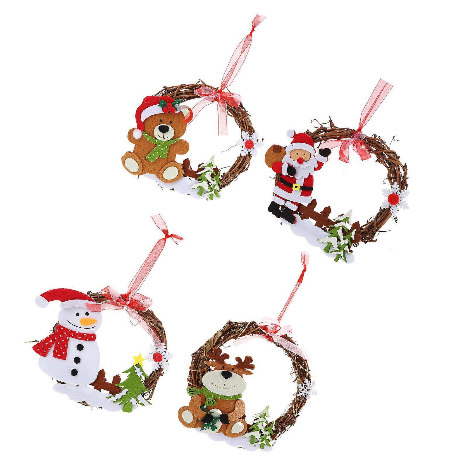 Rattan Circle Decor Christmas Pendant Simulation Decorative Rattan Assorted Color 16x16cm 4Pcs