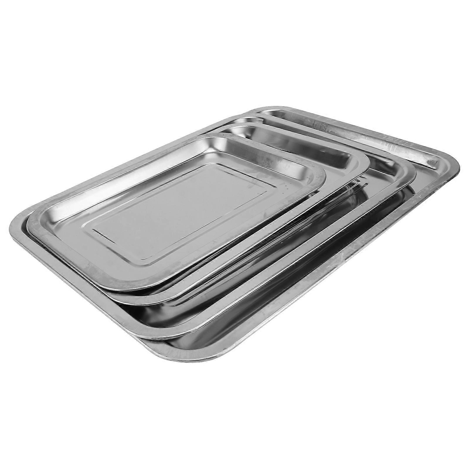Metal Serving Plate Multifunctional Fruit Bread Dessert Tray Snack Dish Tableware For Restaurant Use Silver 4Pcs