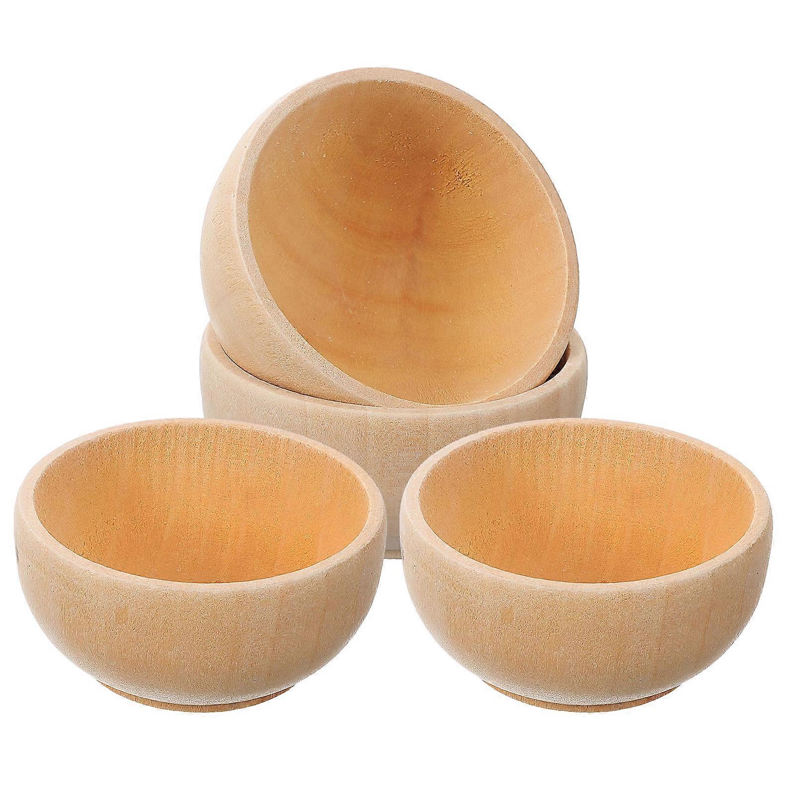 4pcs Unfinished Wood Bowl Set for DIY Crafts, Miniature Decorative Bowls for Home Projects and Playthings