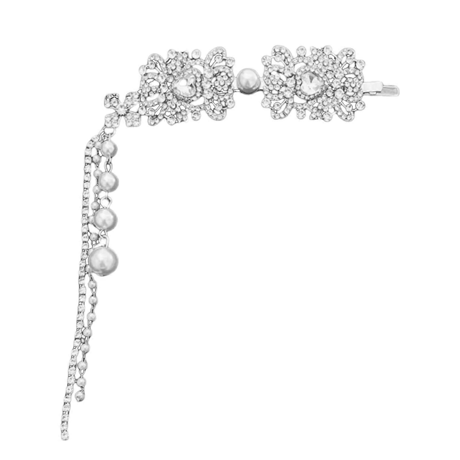 Accessoire de cheveux de mariée luxueux Épingle à cheveux à pompon argenté exquis et postiche en perle pour les fêtes