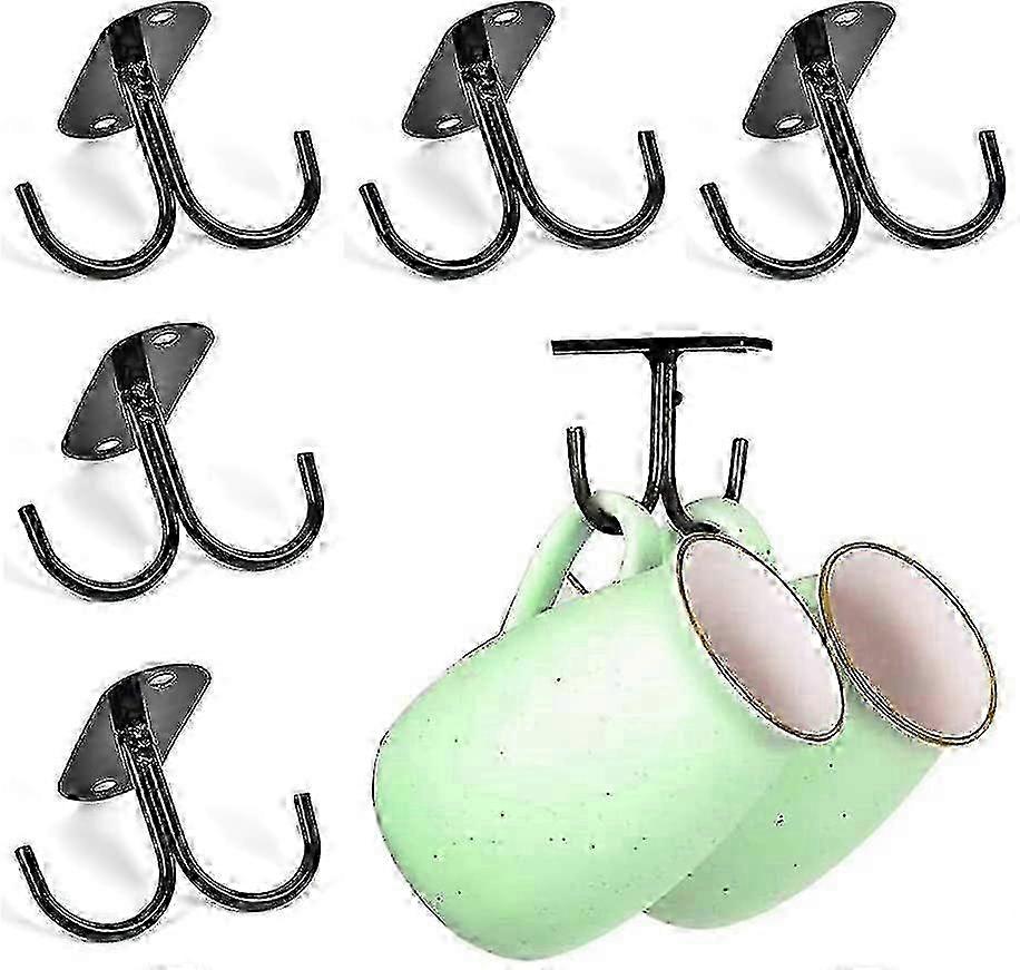 6 Pack Mug Holder, Rustic Under Cabinet Mug Organizer Rack Cup Shelf with 12 Hanging Hooks for Mugs, Coffee Cups, and Kitchen Utensils