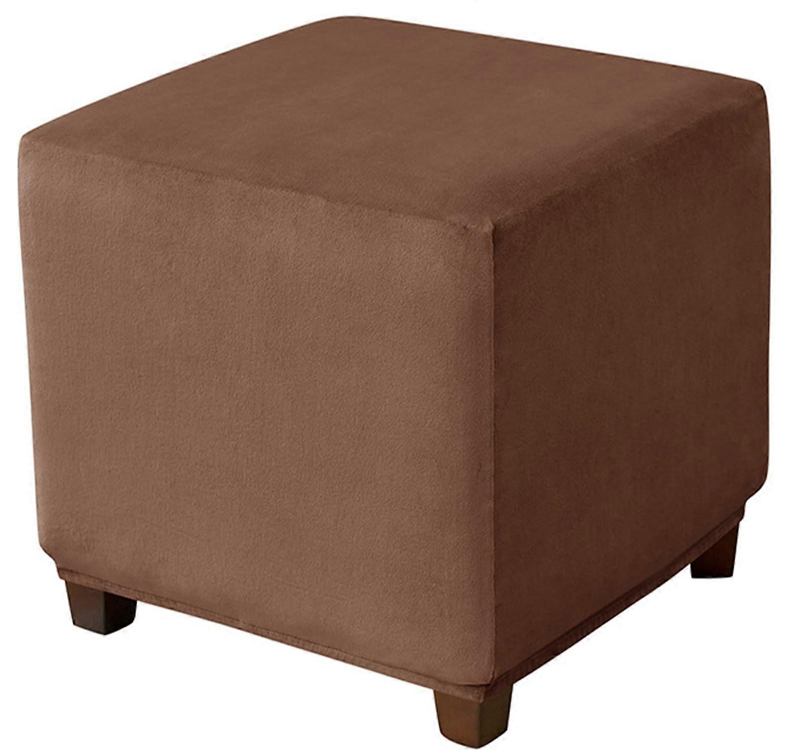 Ottoman Slipcover Rectangular Stretch Elastic Bottom Polyester Dark Brown Size S Living Room Bedroom Office