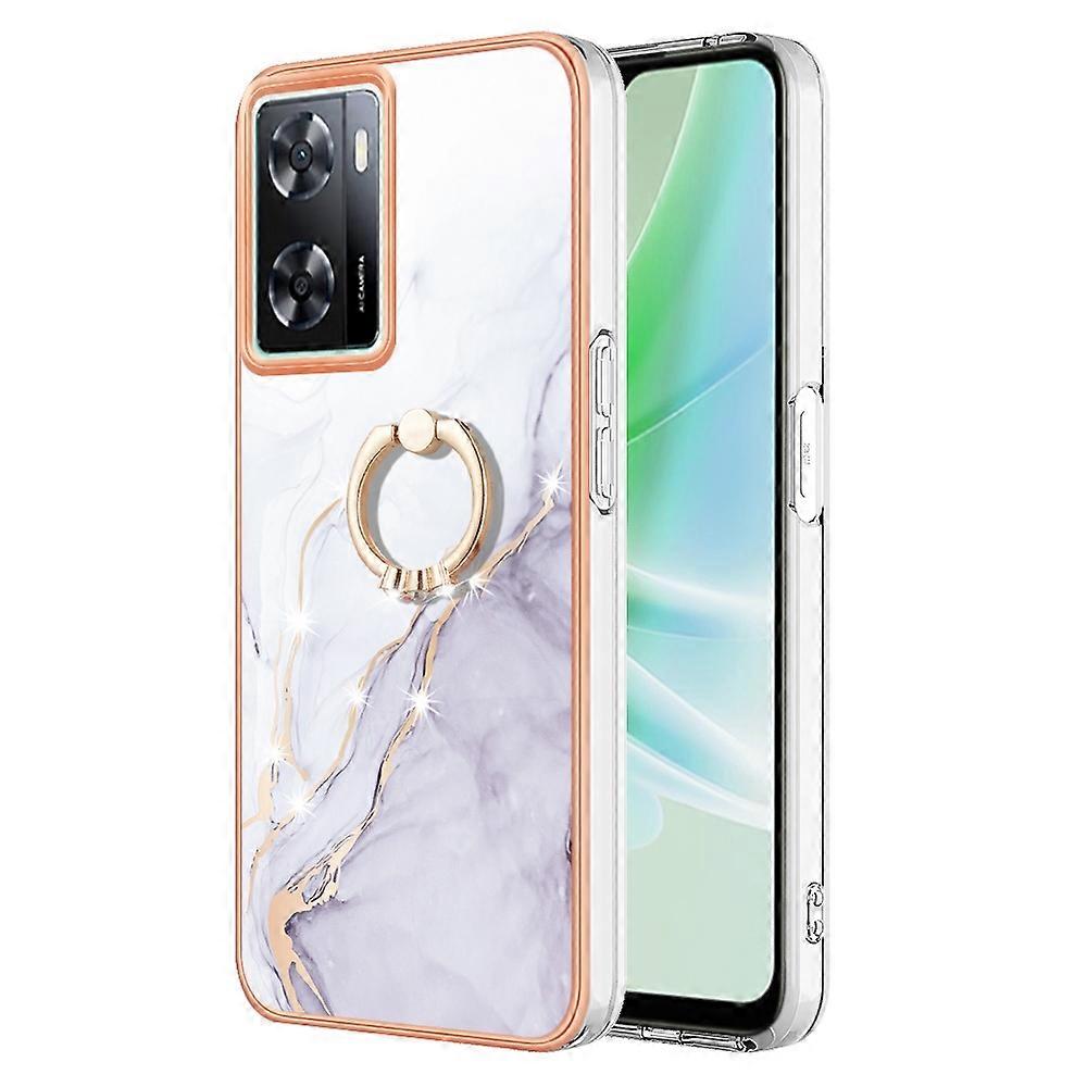 For OPPO A57 4G/A77 5G Taiwan/K10 5G Global Electroplating Marble IMD TPU Phone Case with Ring Holder