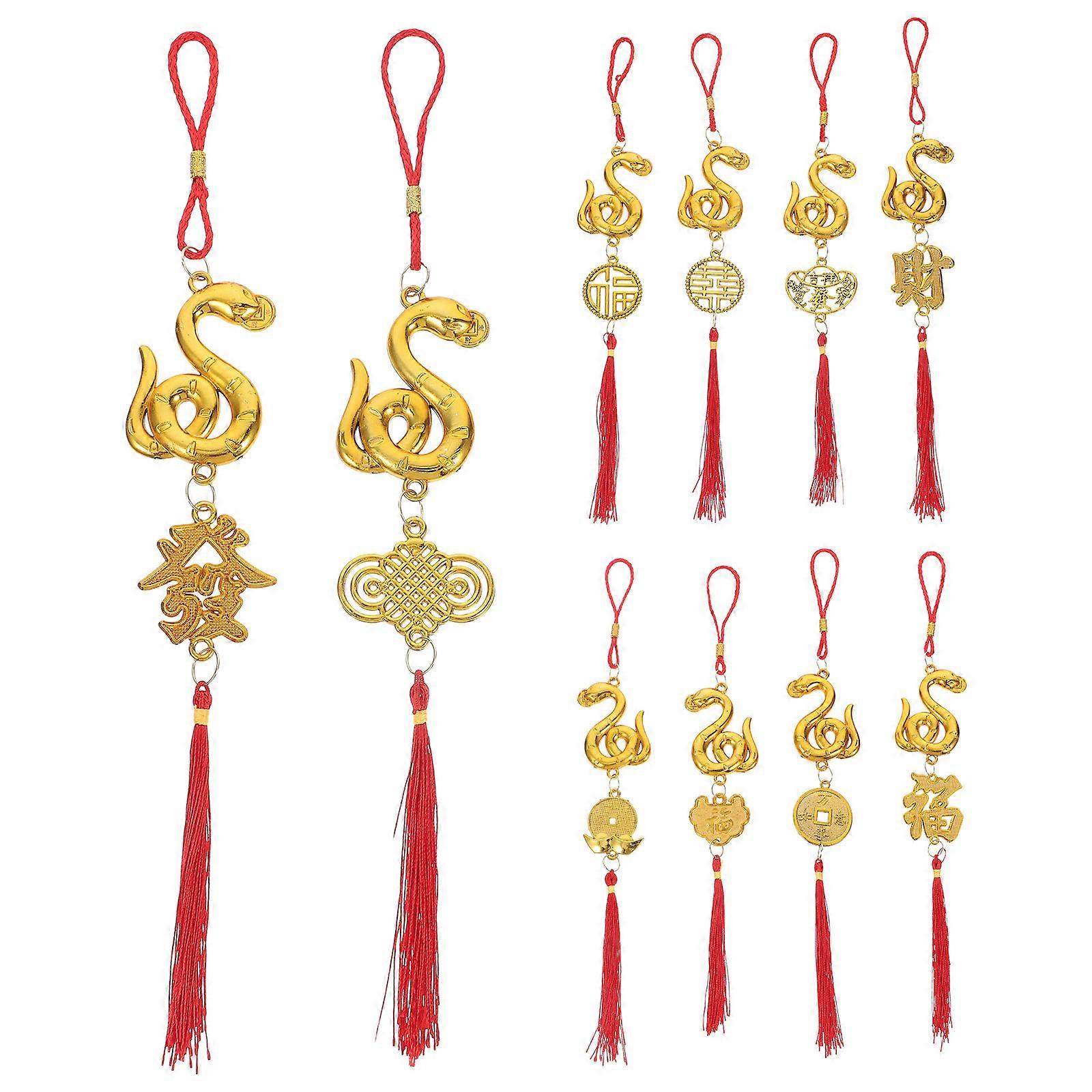 10PCS Chinese New Year Snake Ornaments, Lucky Tassel Charms for Home, Office & Car Decor, Festive Zodiac Pendants for Gift & Ambiance Enhancement