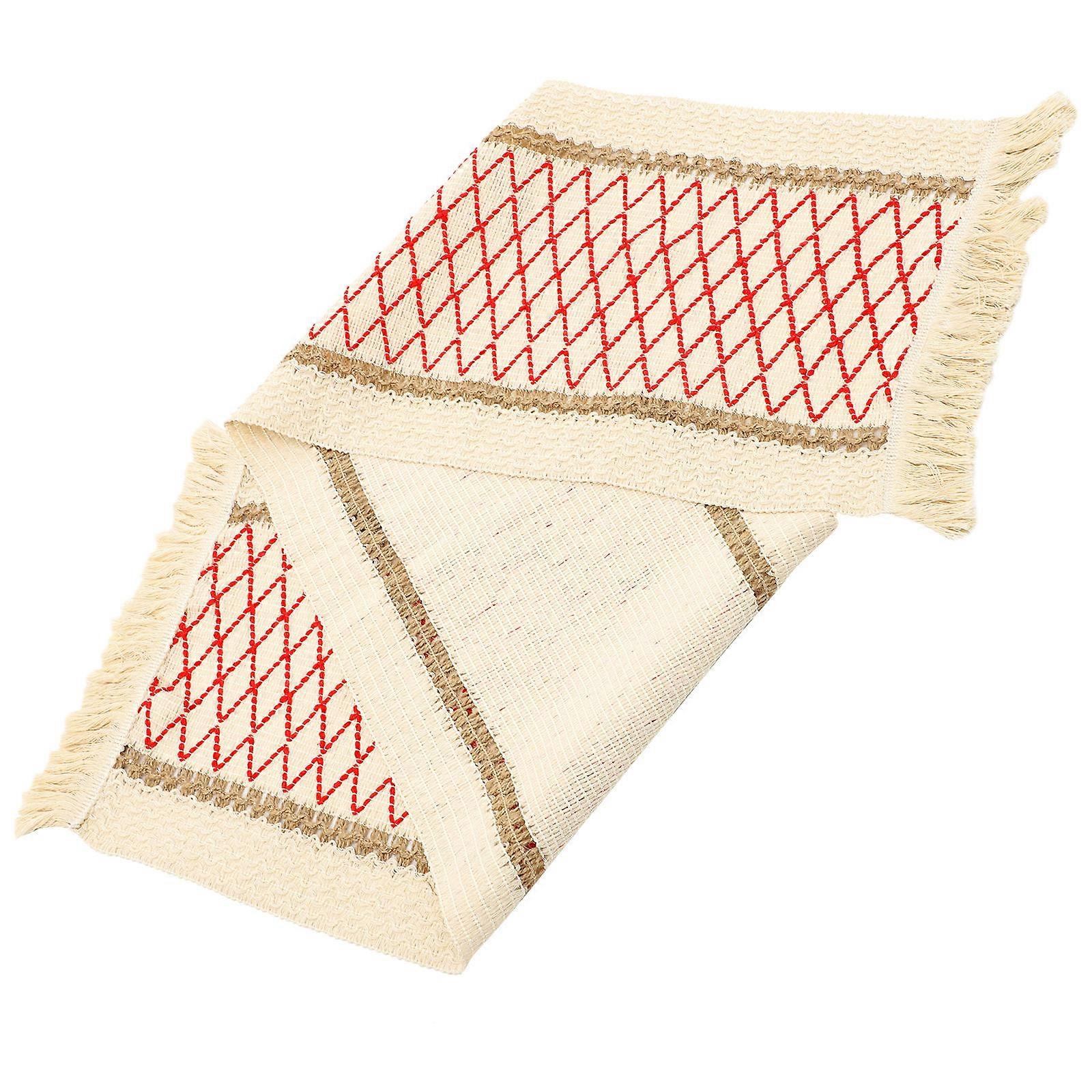 Delicate Table Runner For Dining Table Protective Anti-Scratch Rectangle Linen Tassel 1Pack