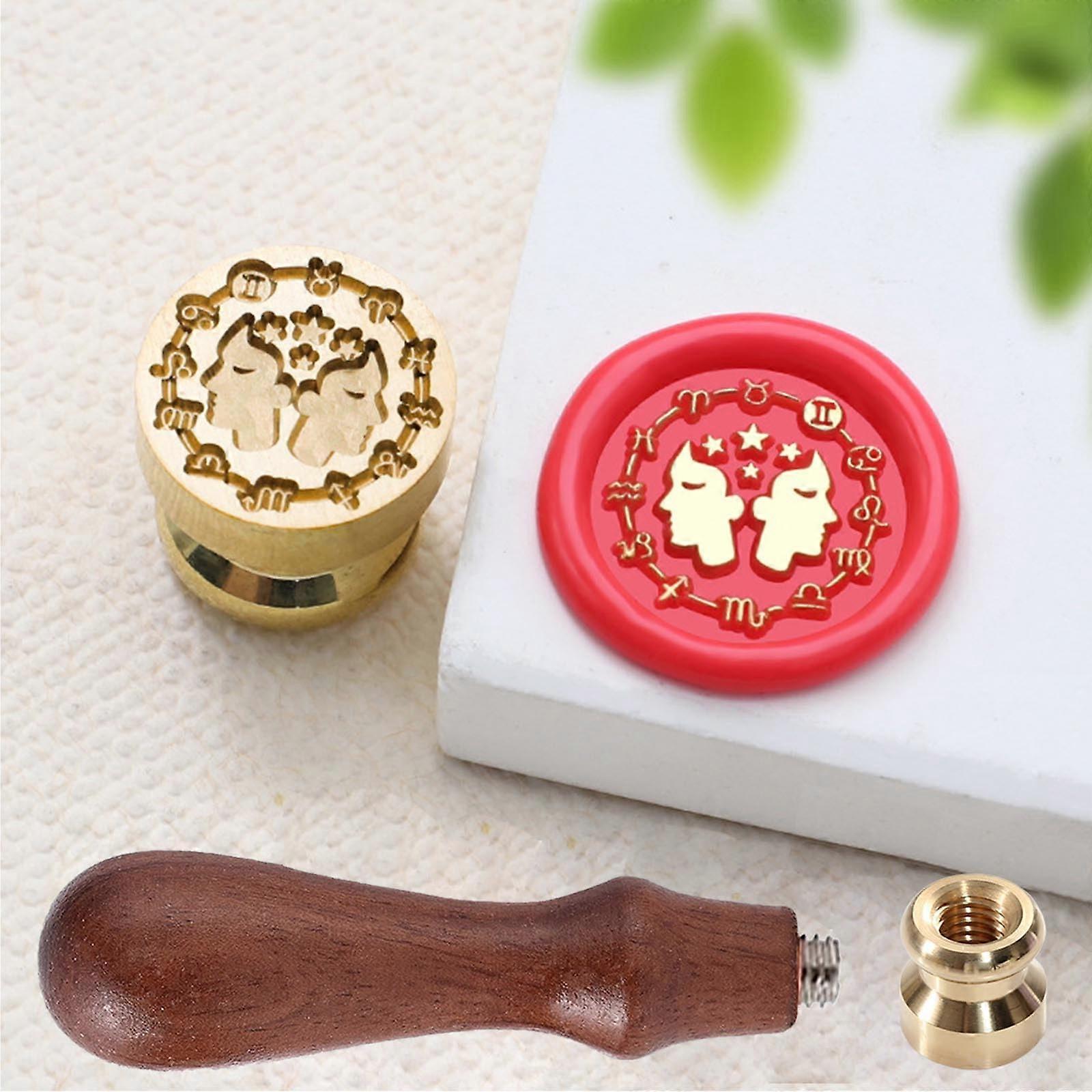 Zodiac Gemini Wax Seal Stamp 0.59 Inch Mini Horoscope Stamp with Handle for Envelopes Cards and Decorative Packaging