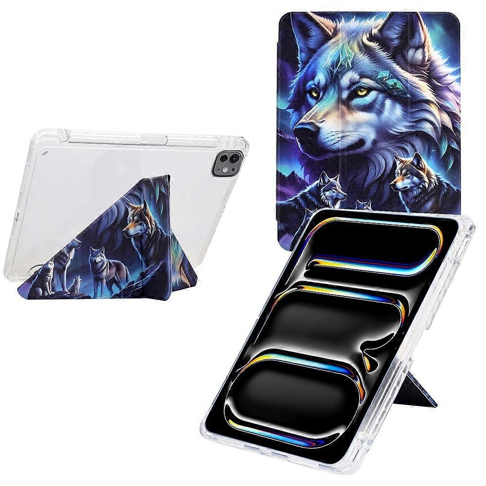 Per iPad Pro 13 (2024) Custodia Y-Fold Stand Pattern Print Pelle + Cover per tablet in acrilico trasparente con portamatite Phantom Wolf