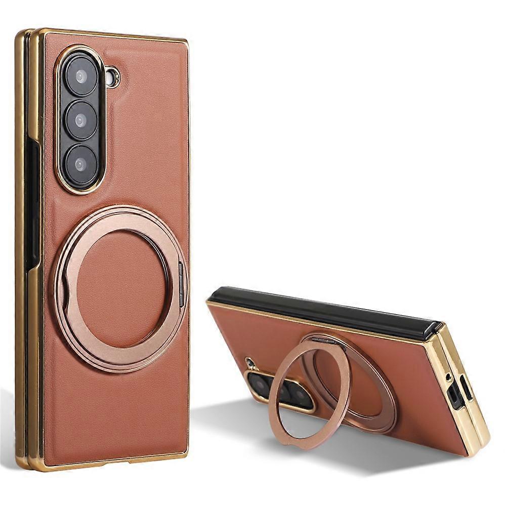 Compatible For Samsung Galaxy Z Fold7 5G Magnetic Case with Rotating Kickstand Nappa Texture PU TPU PC Phone Back Cover