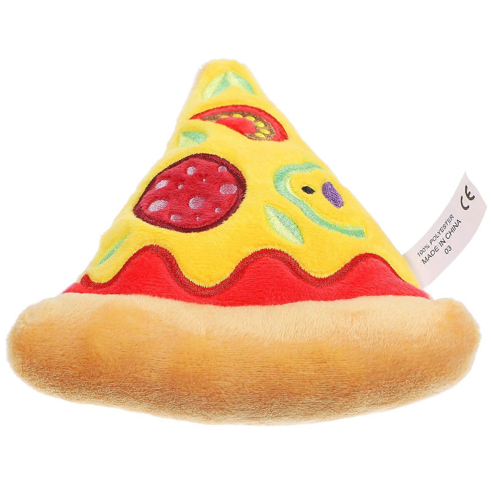 It looks like you're referencing a product description for a **dog plush toy**, possibly a **pizza slice shaped squeaky plush** designed for puppies