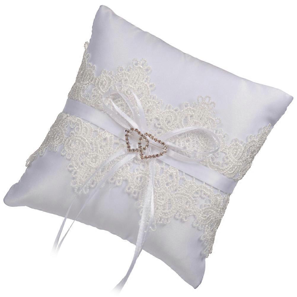 Wedding Ring Pillow Elegant Decorative Lace Polyester Double Heart Shape Wedding Ceremony 1Set