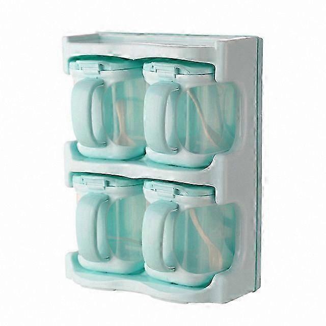 Four-Compartment Blue Plastic Spice Organizer for Kitchen Use