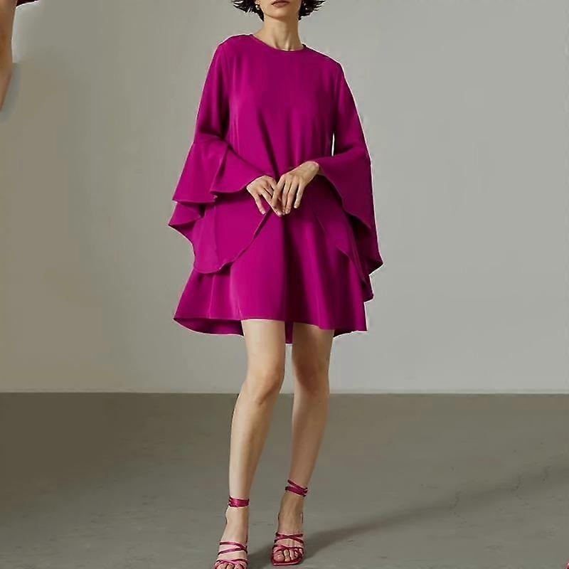 Spring Women's Dresses Halter Elegant Gas Solid Color Quality Ruffle Sleeve