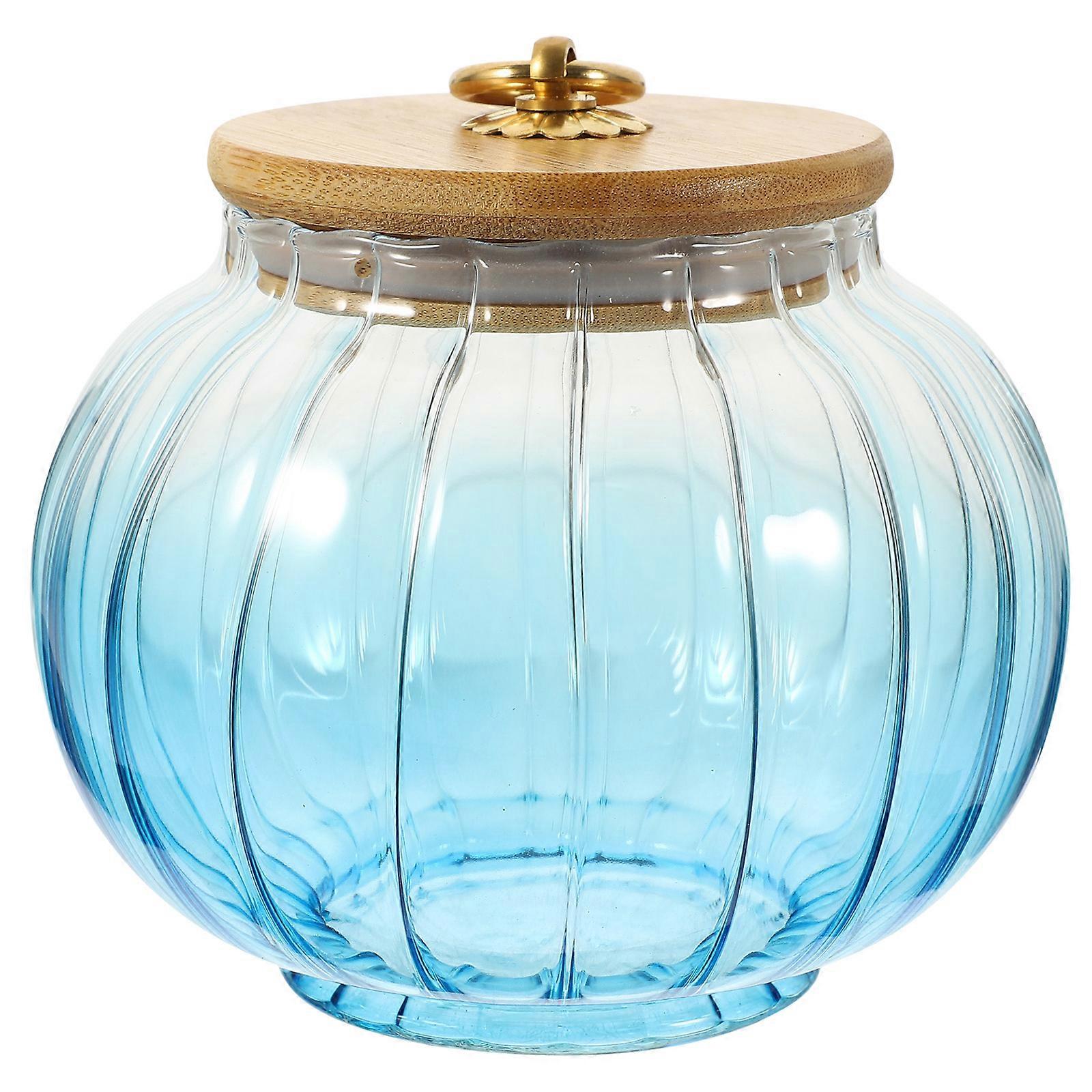 Blue Glass Jar with Lid Good Sealing Decorative Storage Container for Food and Crafts 4.5 x 4.5 x 5.5 Inches