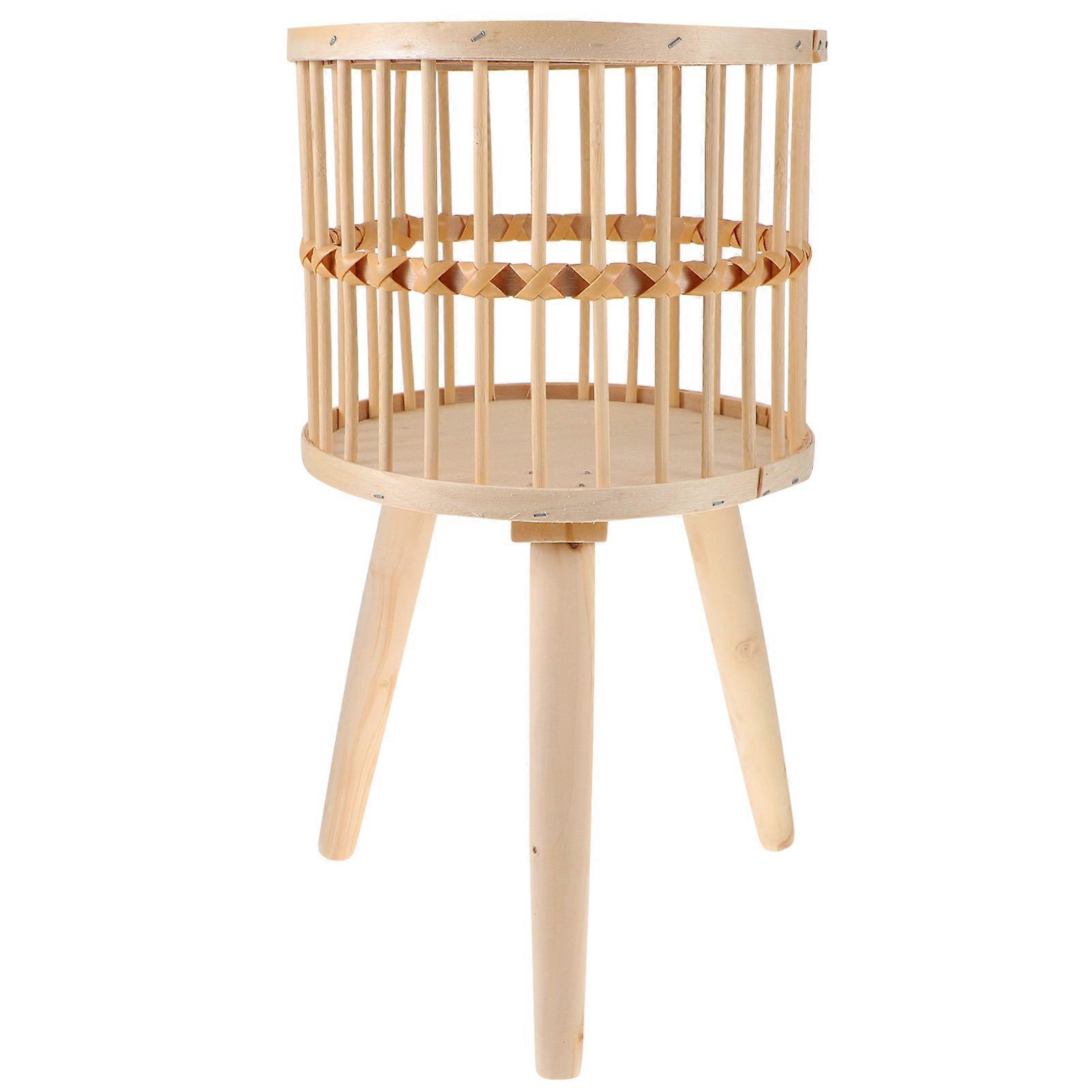 Golden Woven Wooden Plant Pot Rack for Home Use with Durable Rattan and Stable Triple Feet 12.5x12.5x28.5 Inches
