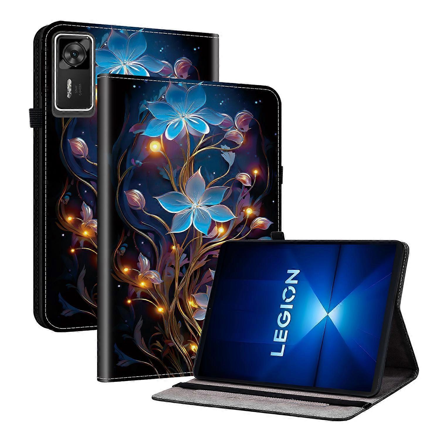 TKdaddy ل Lenovo Legion Y700 Gen 4 غطاء لوحي مطبوع بنمط حامل جلد مع فتحات بطاقة زهرة فانوس صغيرة