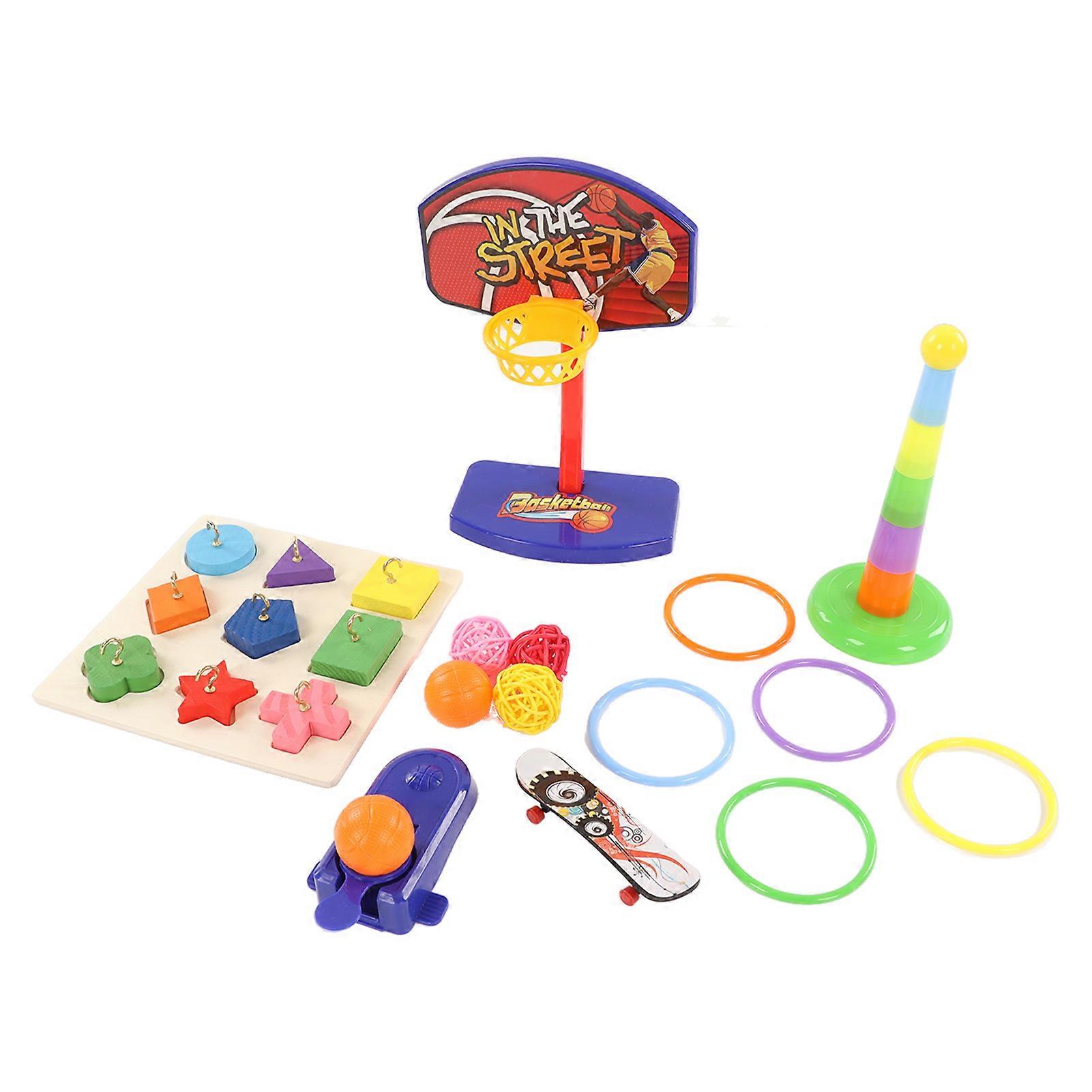 Parrot Bird Toys Set Colorful Basketball Skateboard Relieve Anxiety Puzzle Stacking Sepak Takraw Bird Toy 