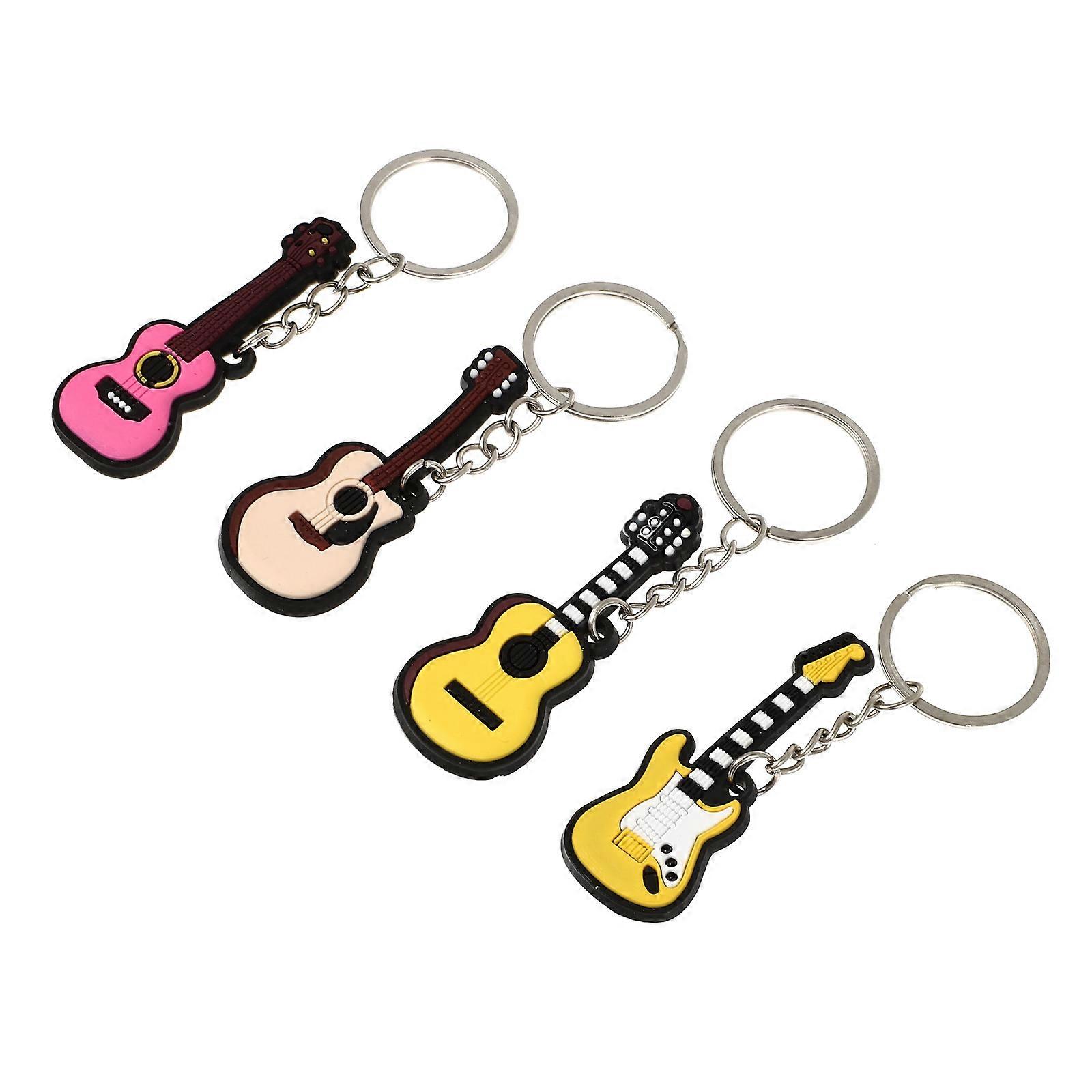 Musical Instrument Keychains Set of 4 Assorted Color PVC and Iron Decorative Hanging Accessories