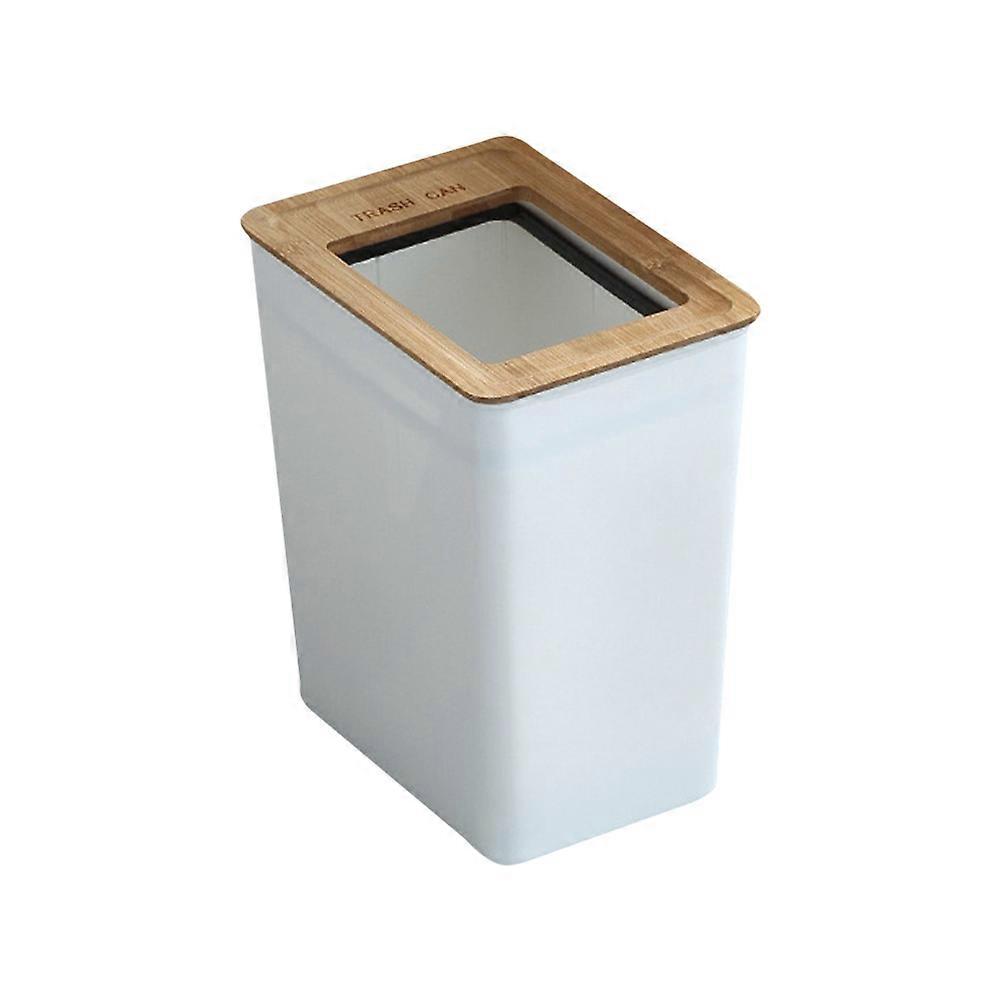 White Bamboo Lid Garbage Can for Home Use 1Pcs Plastic Material