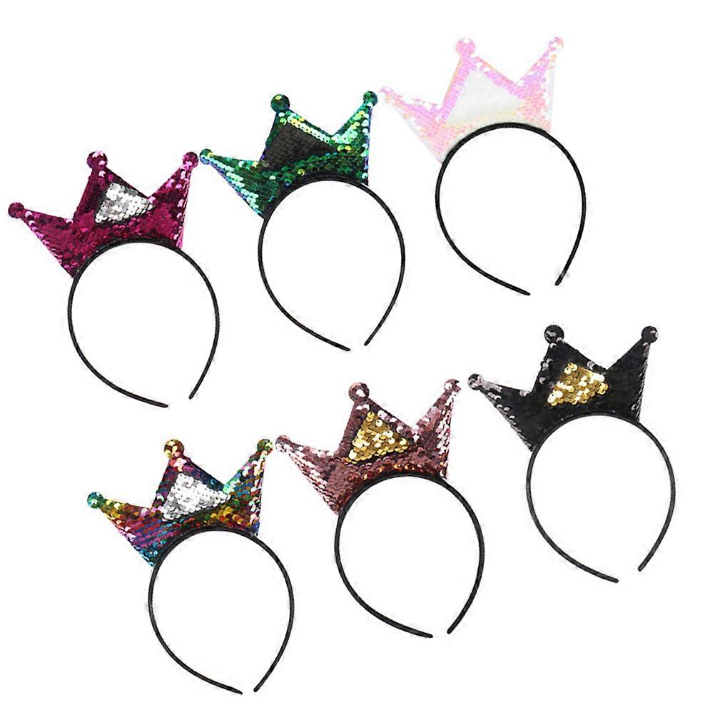 Crown Shape headband for Kids with Sequin Decor Assorted Color Fabric and Sequin Hair Hoops 6pcs