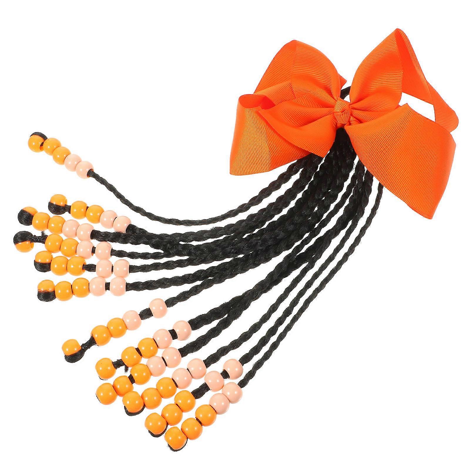 Hair Extension Ponytail Beaded Bowknot For Women And Children In Orange 1Set