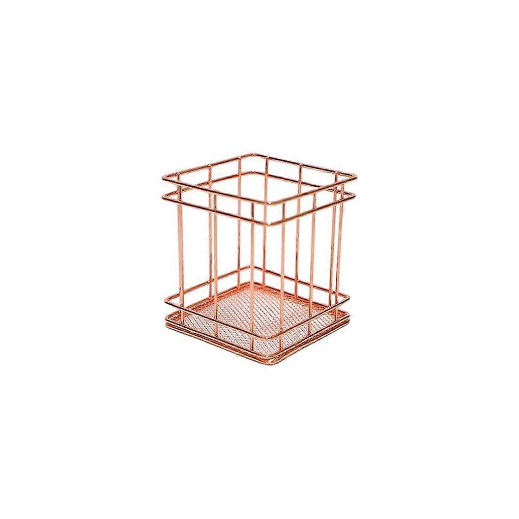 Efficient Storage Organiser Rose Gold Metal Desktop Storage Square Pen Holder 10 x 9 x 9 cm Multifunctional Office Organiser