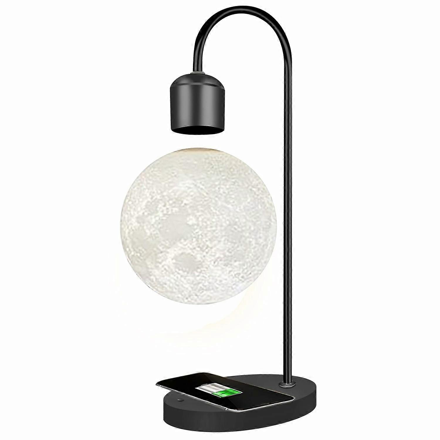 2-in-1 Magnetic Levitating 3D Floating Moon Lamp with 15W Wireless Charger Bedroom Decoration