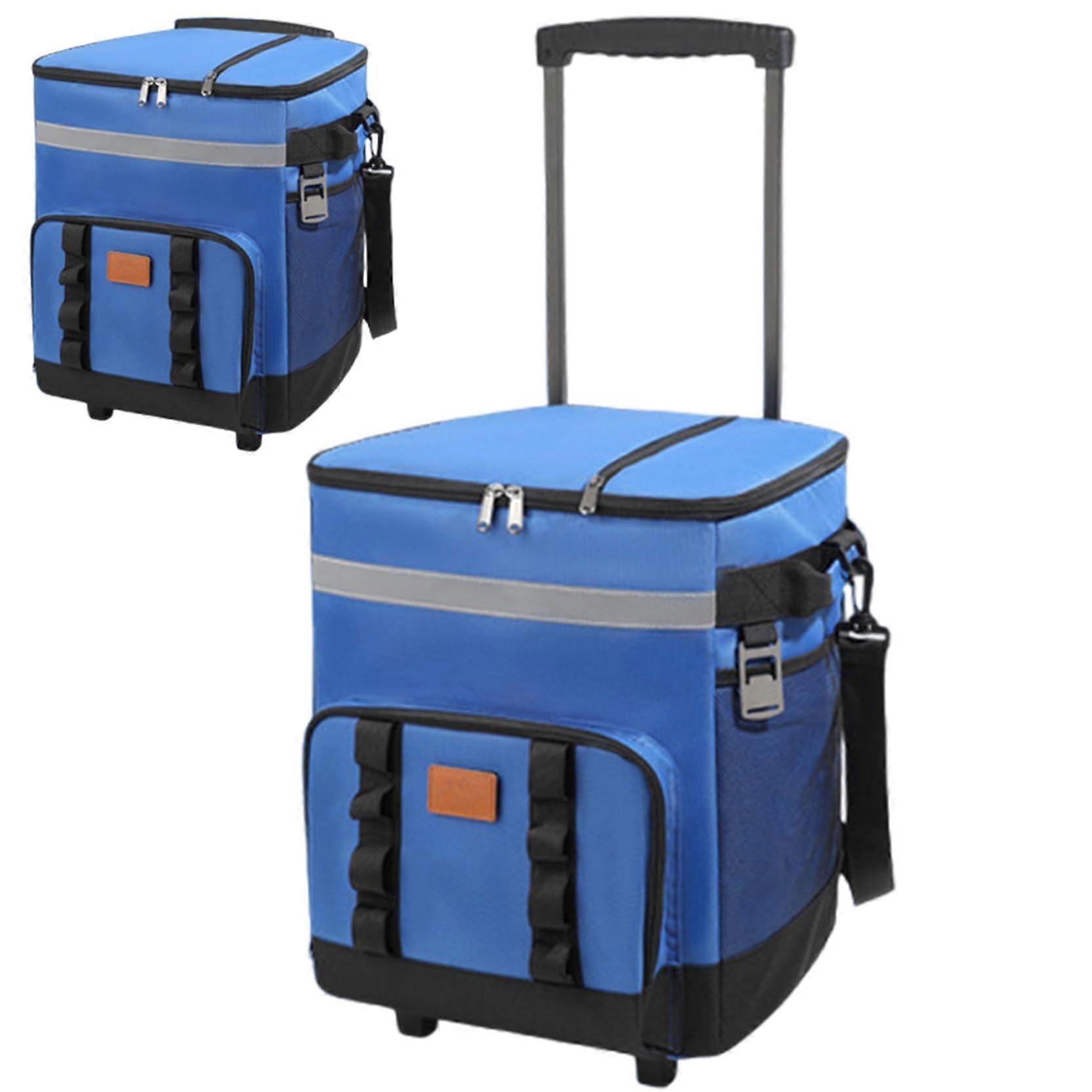 Cooler with Wheels and Handle 35L Large Collapsible Rolling Cooler Bag Blue